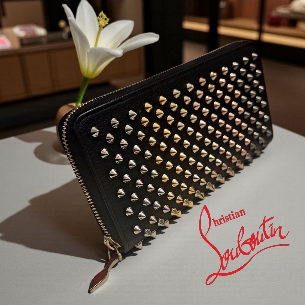 CHRISTIAN LOUBOUTIN Panettone Multicolored Spiked Zip Long Wallet + Dustbag NWOT